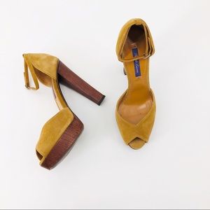 RALPH LAUREN PURPLE LABEL SUEDE TAN PEEP TOE 38